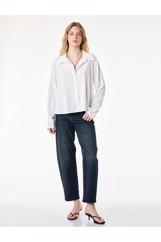 Regular Fit Buttoned Long Sleeve Spread Collar Satin Shirt