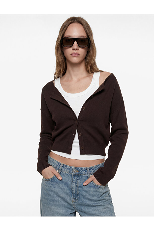 Long Sleeve Crew Neck Buttoned Knitwear Cardigan