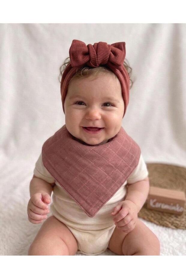 Baby Girl Tile Rib Knit Headband and Muslin Scarf Set