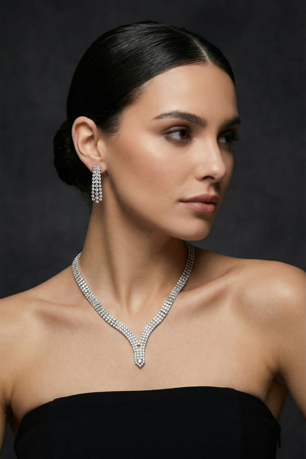 Elegant Waterway Necklace and Earring Jewelry Set - Wedding, Henna, Engagement, Bridal Accessory