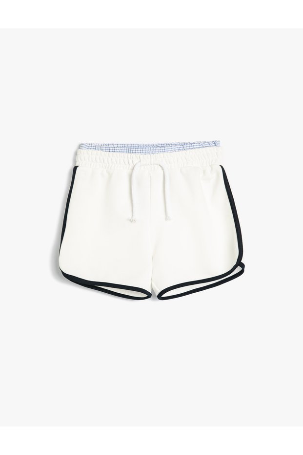 Sports Shorts with Double Waist Detail and Elastic Waistband, Cotton