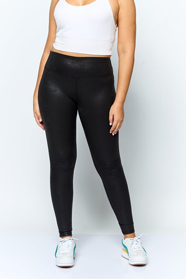 Women Metallic Leggings, Black