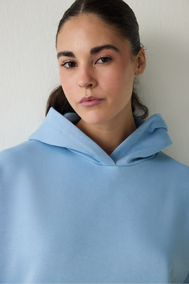 Mavi Oversize Kapüşonlu Aktif Sweatshirt - 2