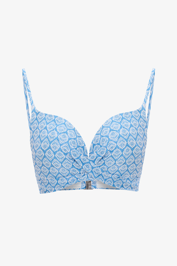 Blue Diamond Patterned Push up Bikini Top - 6