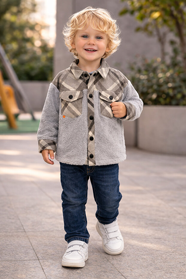 Gri Boy's Plaid Plush Shirt 1-5 Years Old