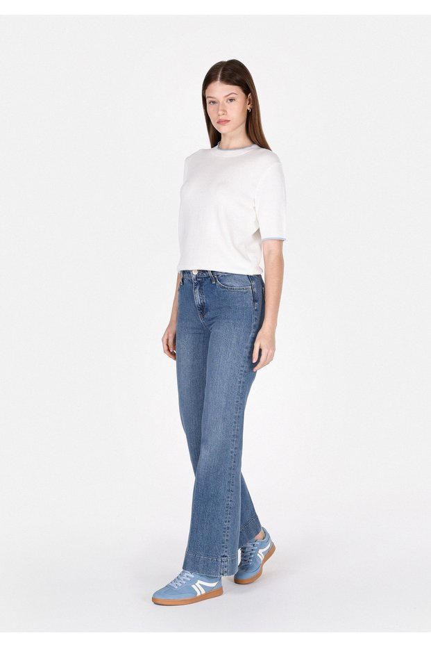 Regular Fit High Waist Wide Leg Women's Indigo Jean Trousers