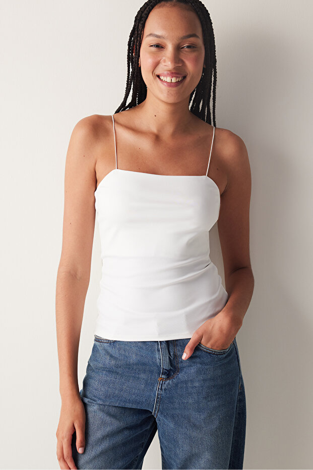 White Thin Strap Athlete Cami - 1