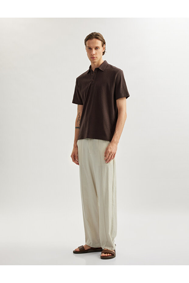 Short Sleeve Cotton Blended Regular Fit Textured Polo Neck T-Shirt
