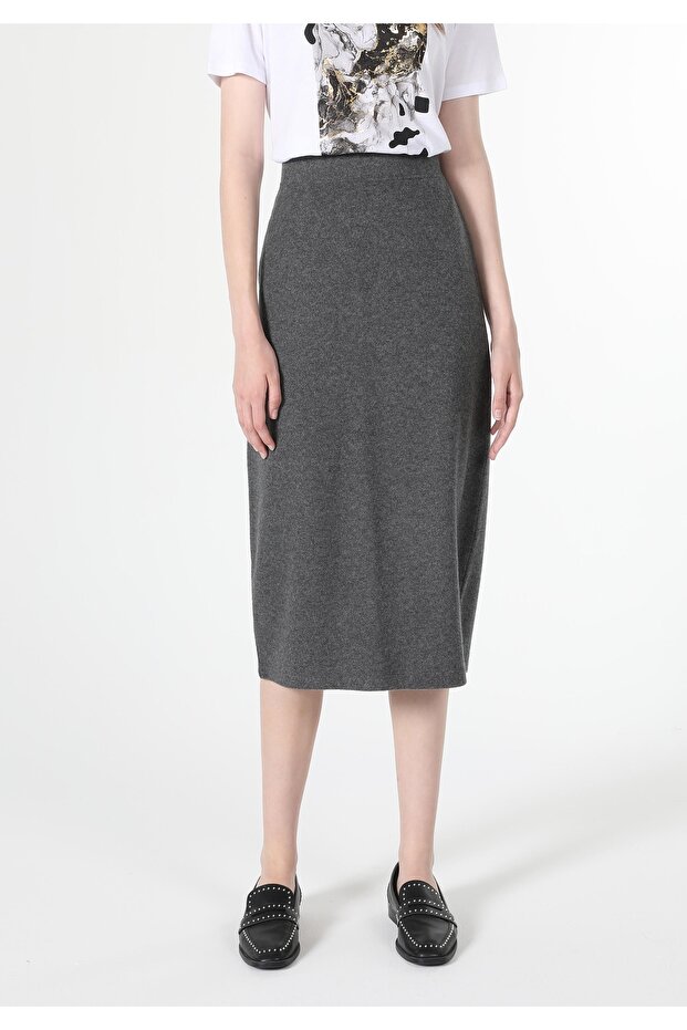 Slim Fit Kadın Örme Antrasit Etek - 4