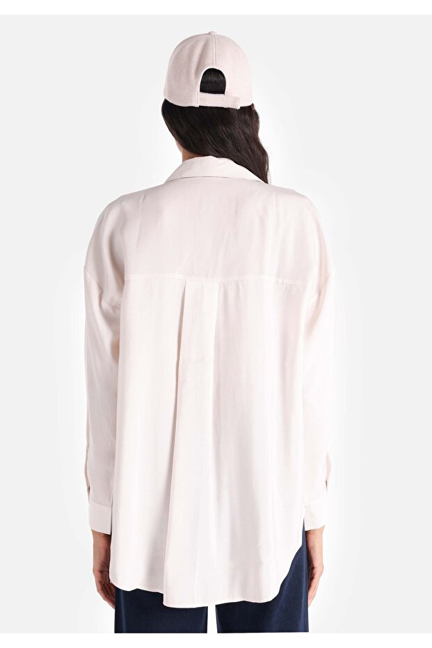 Regular Fit Basic Ekru Kadın Uzun Kol Gömlek - 2