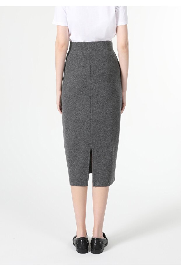 Slim Fit Kadın Örme Antrasit Etek - 2