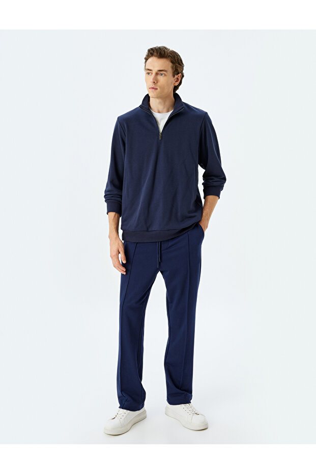 Cotton Ribbed Waist Lace-Up Sweatpants with Pockets