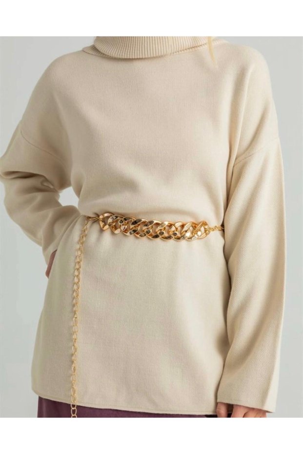 Metalized Chain Tetaylı Women's Belt Trouser Belt Dress Belt Shirt Belt Coat Belt
