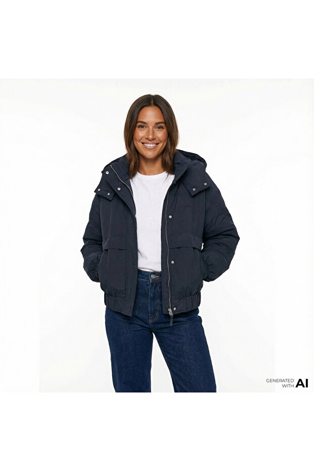 Kadın Kapüşonlu Siyah Ceket - 1