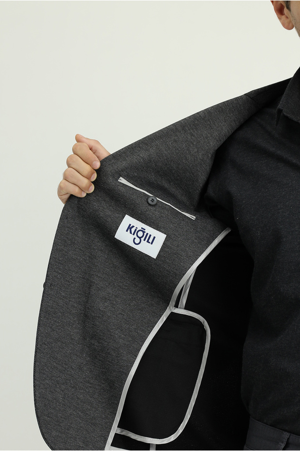7 Drop Super Slim Fit Eksra Dar Kesim Klasik Desenli Örme Ceket - 4