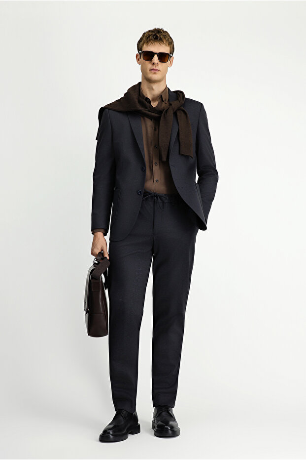 6Drop بدلة بقصة عادية وقياس قياسي منقوش مع حزام خصر مطاطي - 1