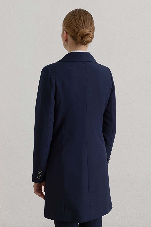 Kruvaze Blazer Basic Ceket Lacivert - 4