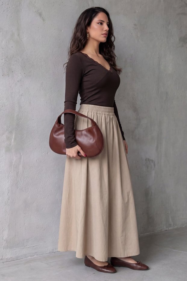 Mink Elastic Waist Midi Length Women's Skirt Mg2616