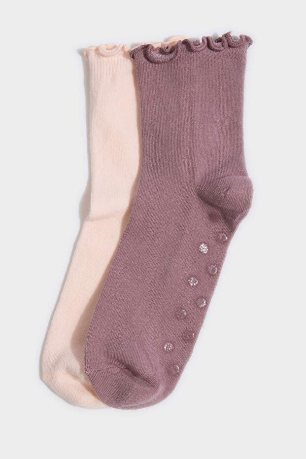Women's Non-Slip Sole 2-Piece Cotton Pilates Socks H1522Axns