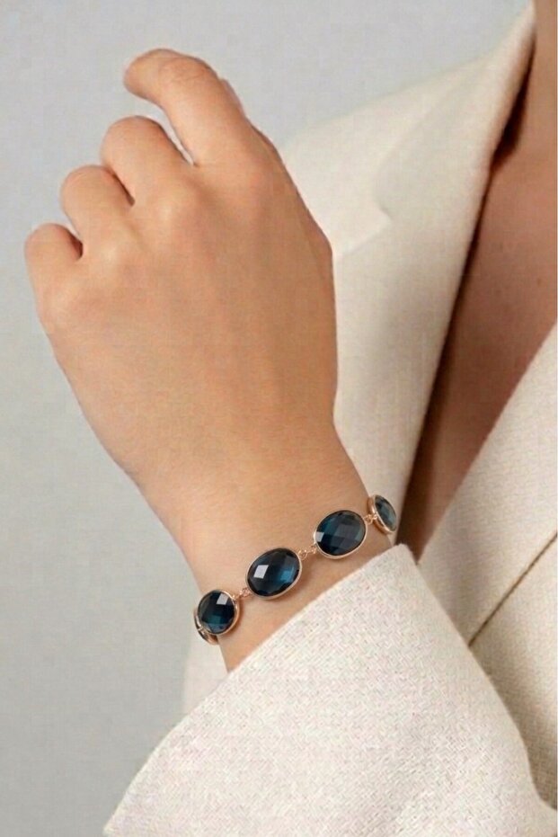 Indigo Blue Almond B Beaded Gold Bracelet