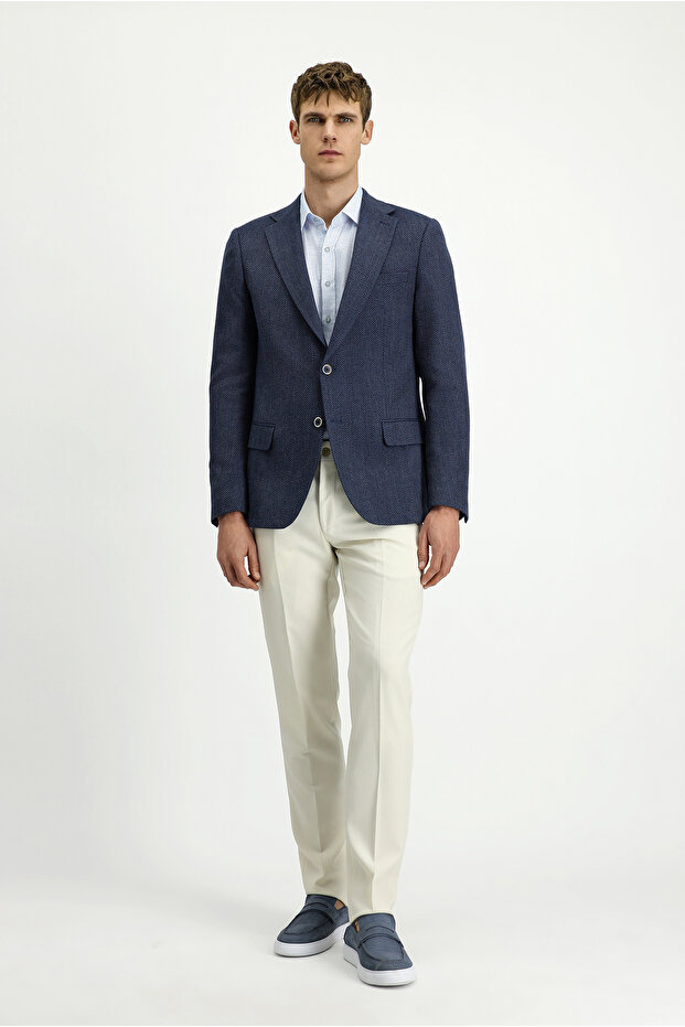 Regular Fit Woolen Herringbone Jacket - 2