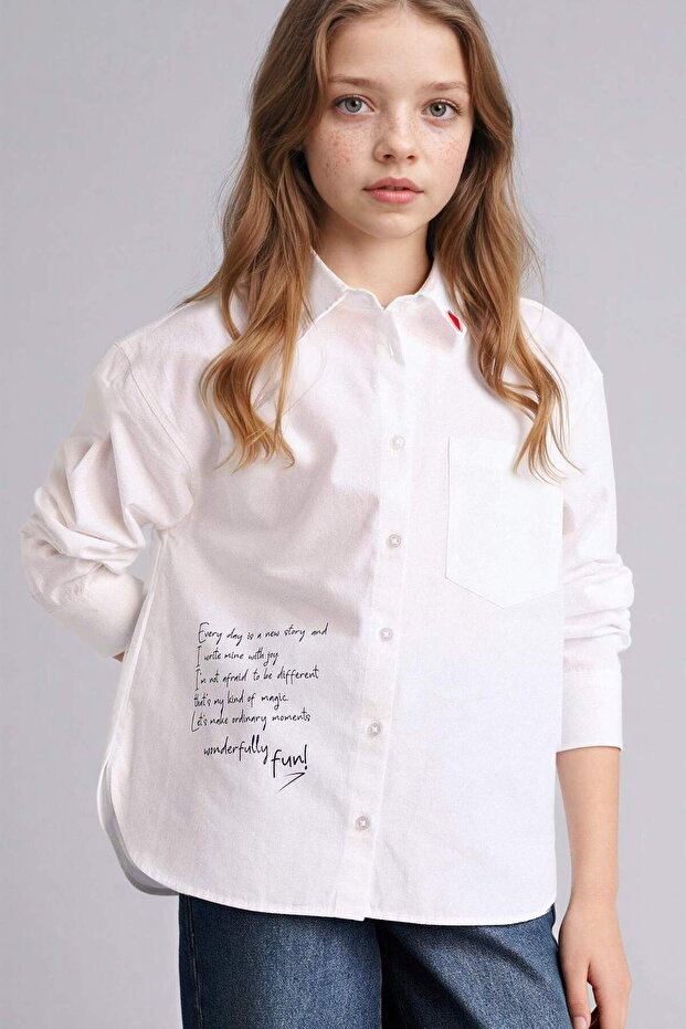 100% Cotton Printed Poplin Shirt for Girls G6856A826Sp