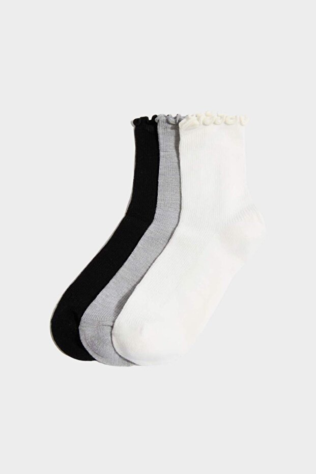 Women's Ruffled 3-Piece Cotton Long Socks G3578Axns
