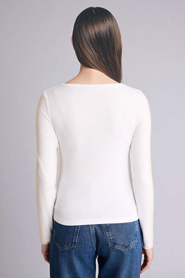 G9521AXER105 Ekru Slım Fıt Basıc Modal Tişört - 4