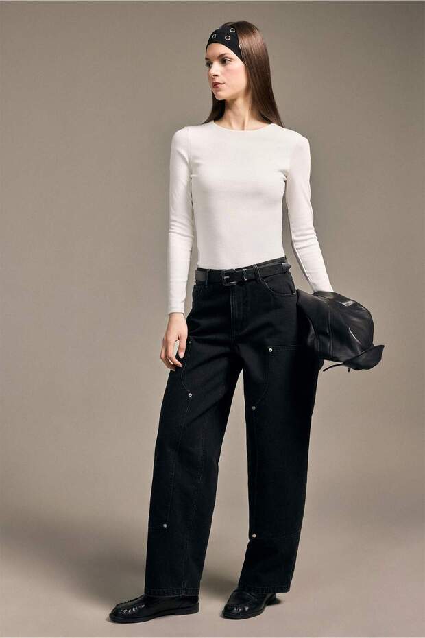 100% Cotton Stone Detailed Jean Trousers H2595Ax26Sp