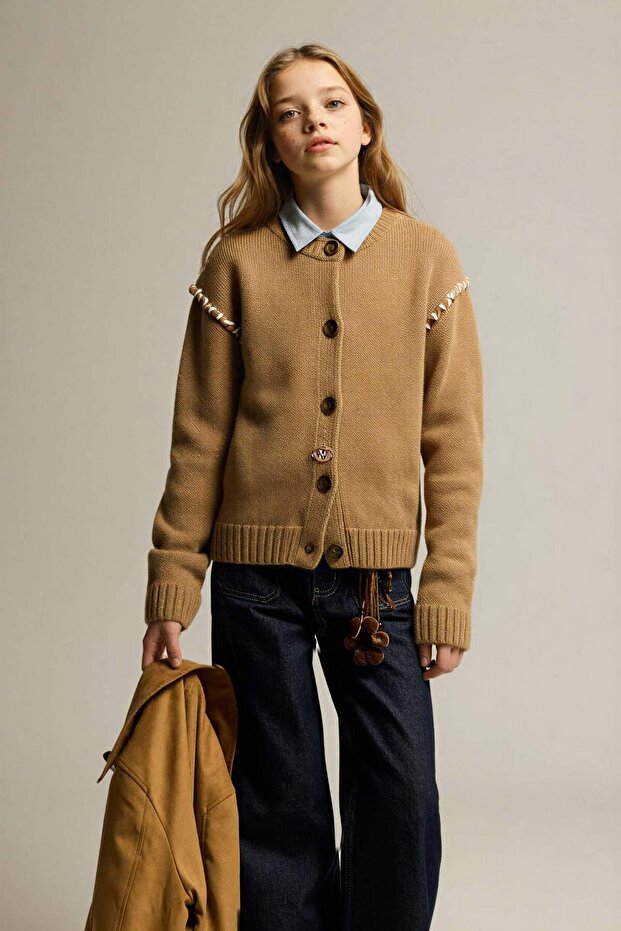 Embroidered Crew Neck Cardigan for Girls G6906A826Sp