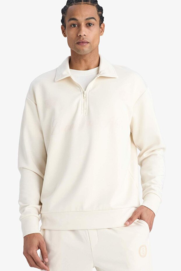 Nba Brooklyn Nets Relax Fit Polo Neck Half Zipper Modal Sweatshirt F1070Ax25Wn