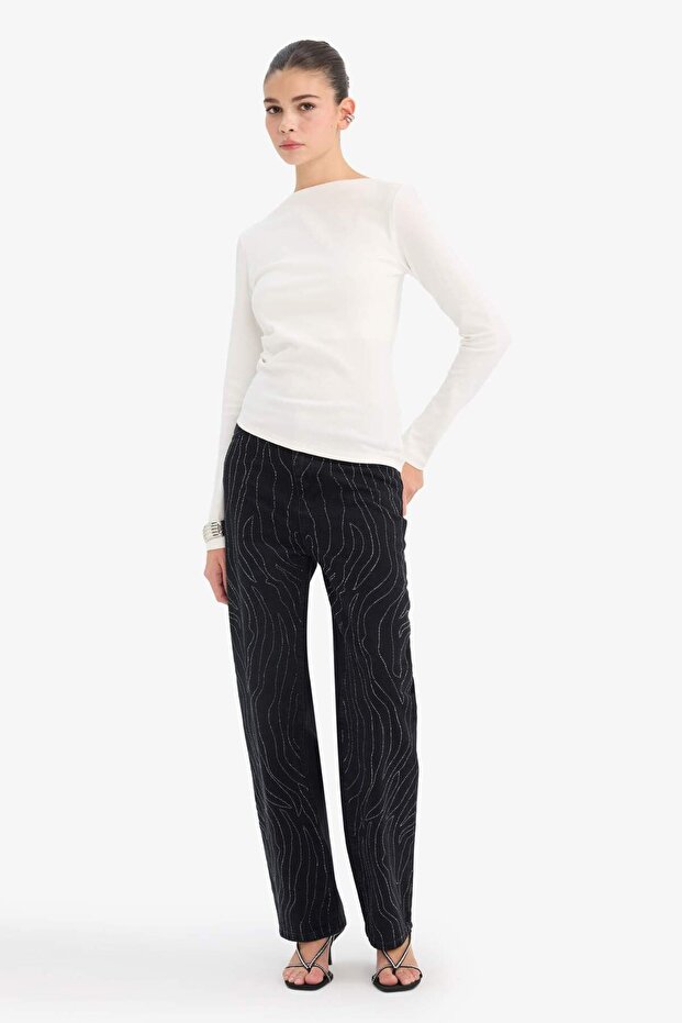 Straight Mid Waist Pipe Leg Jean Trousers G5709Ax25Cw