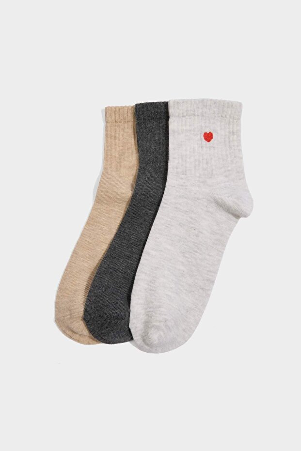 Women's Embroidered 3-Piece Cotton Socks G7453Axns