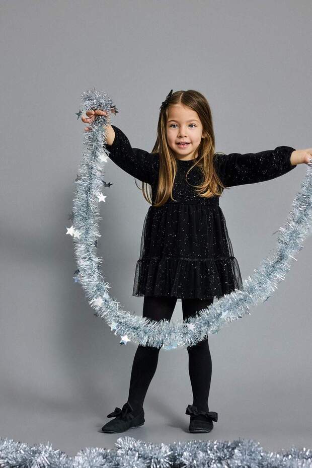 New Year's Themed Long Sleeve Velvet Tulle Dress Baby Girl G5036A525Wn