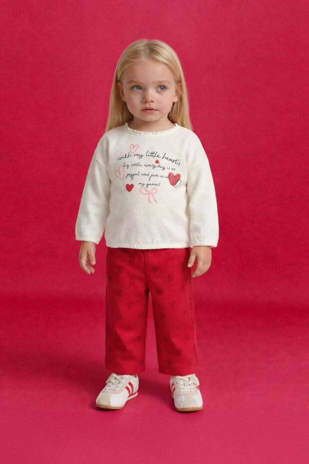 2Li Set Heart Patterned Textured Sweatshirt Pants Baby Girl G7436A526Sp - 2