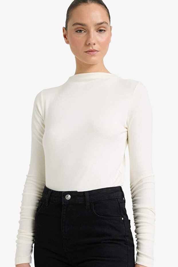 Cotton Slim Fit Half Turtleneck Ribbed Long Sleeve T-Shirt G7701Ax25Wn