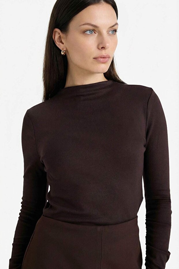 Cotton Slim Fit Half Turtleneck Ribbed Long Sleeve T-Shirt G7701Ax25Wn