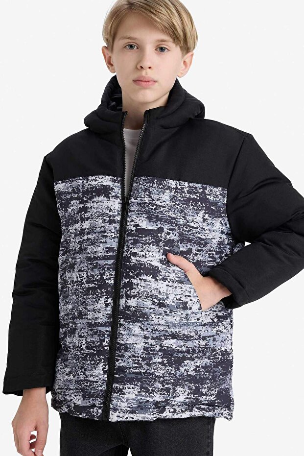 Water Repellent Hooded Zippered Inflatable Coat for Boys E7418A825Wn