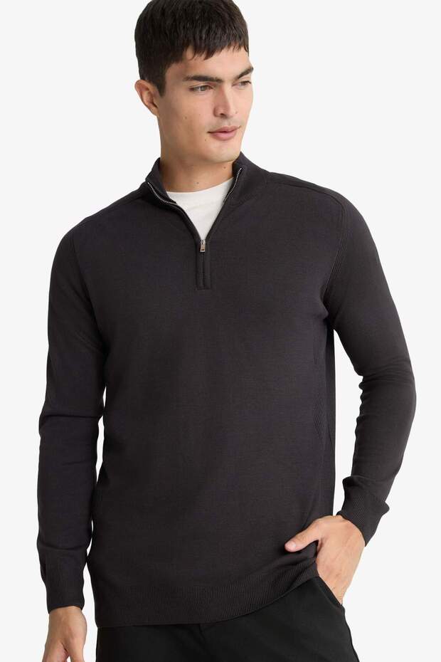 Standard Fit Stand Collar Half Zip Knitwear Sweater D0624Ax25Au