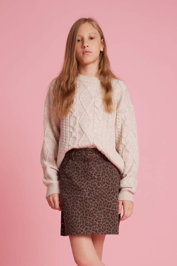 Loose Fit Crew Neck Knitwear Sweater for Girls G3063A825Au