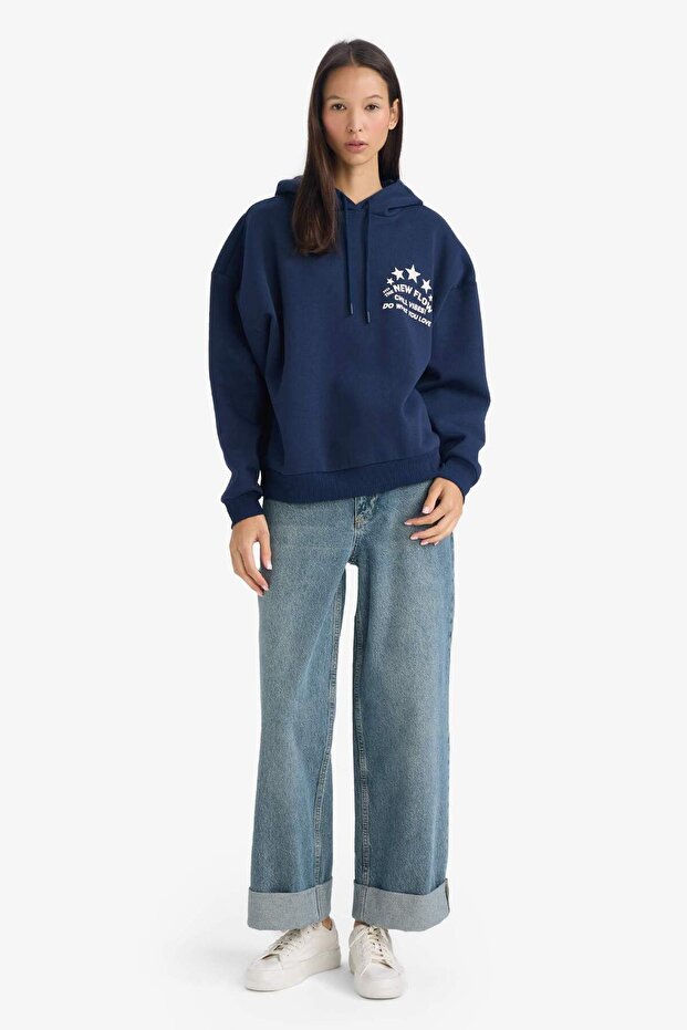 oversized Φαρδύ κοστούμι με κουκούλα Φούτερ με τύπωμα Φούτερ G3875AX25WN - 2