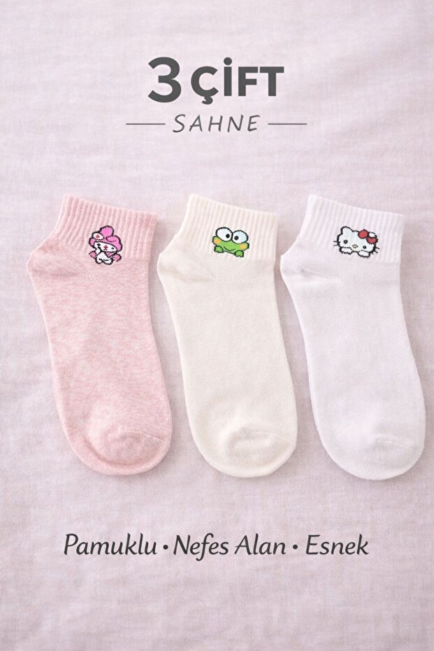 3-Pack of Women's Socks with Embroidered Figures (Cotton)