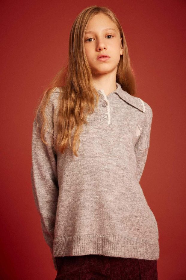 Polo Collar Knitwear Sweater for Girls G3237A825Wn