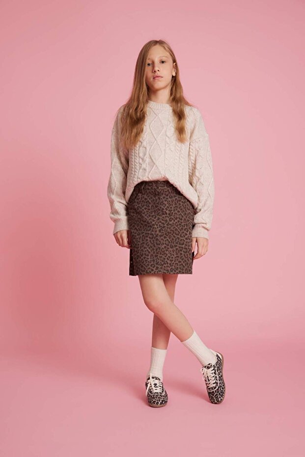 100% Cotton Leopard Patterned Skirt for Girls G3784A825Wn