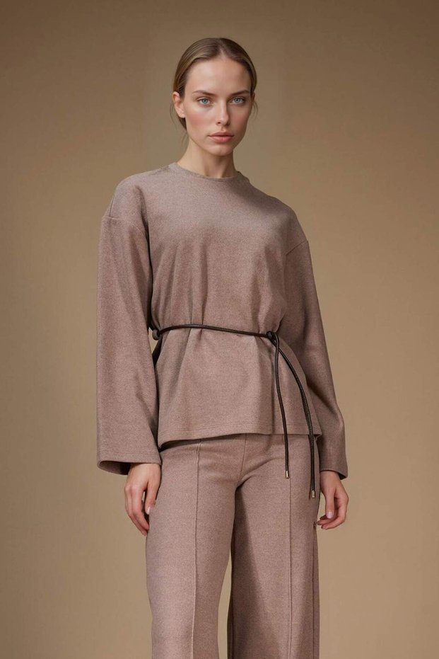 Regular Fit Crew Neck Tie Detail Thessaloniki Long Sleeve Blouse G3392Ax25Au