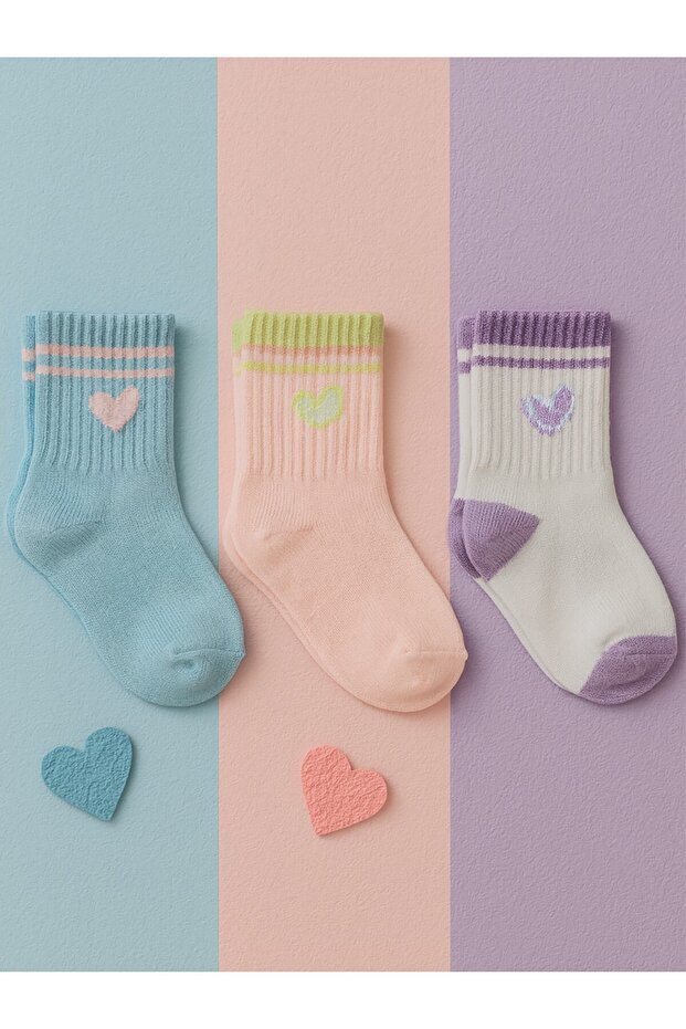 Civil Girls' Heart 3-Piece Girls' Socks | Printed | School, Nursery, and Daily Use