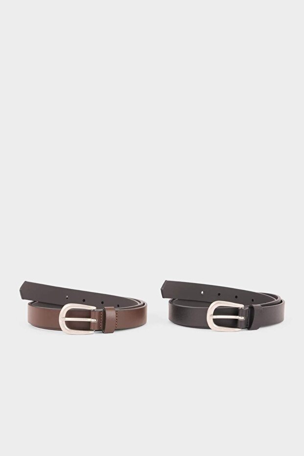 Men's Oval Buckle Faux Leather 2-Piece Classic Belt G4440Axns