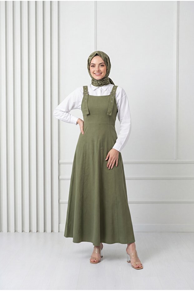 Celia Sulfur Gabardine Pinafore Dress-BN4289 Green