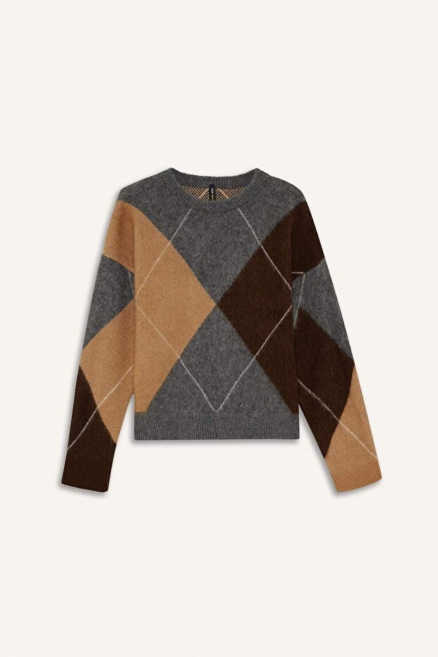 Relax Fit Sweter z golfem i wzorem baklava G2185AX25WN - 7