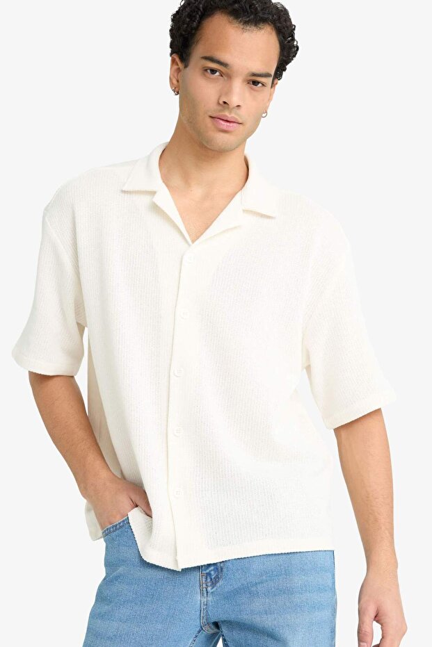 Boxy Fit Resort Collar Combed Cotton Short Sleeve Shirt G3359Ax25Au